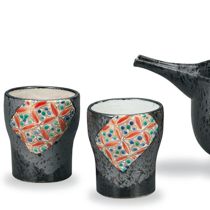 Evening Drink Set Black Glazed Small Pattern / Sosei Kiln