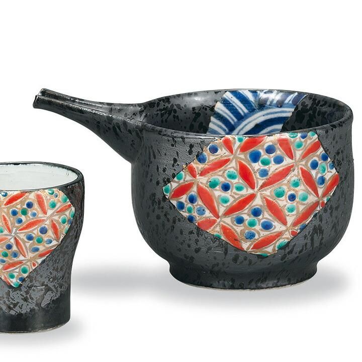 Evening Drink Set Black Glazed Small Pattern / Sosei Kiln