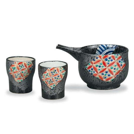 Evening Drink Set Black Glazed Small Pattern / Sosei Kiln
